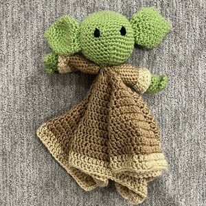 Hand Knit Grogu Green and Brown Crochet Baby Yoda Lovey